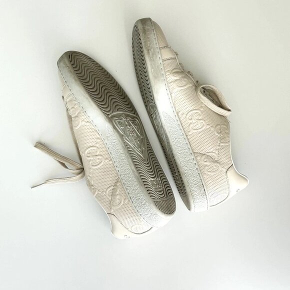 GUCCI Women's Ace Cream Embossed Leather GG Logo Low Top Sneakers Size 37.5 - Picture 7 of 12